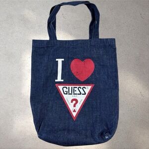 VTG GUESS JEANS USA 80'S 90'S DARK DENIM HEART TOTE BAG PURSE‎ SPELL OUT RETRO